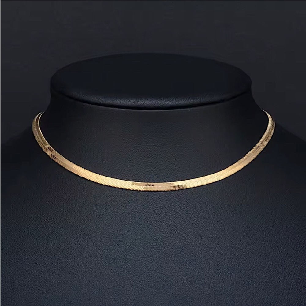 5MM Gold Herringbone Choker Flat Snake Necklace